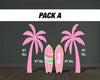 Pink palm tree Surfboard cutouts, tropical themed decorations, tropical party decor, party props, backdrop centerpieces, high res - EzCutoutz