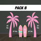 Pink palm tree Surfboard cutouts, tropical themed decorations, tropical party decor, party props, backdrop centerpieces, high res - EzCutoutz