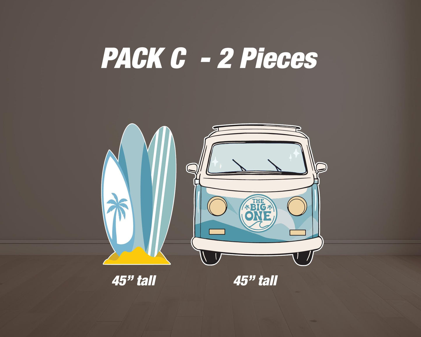 The BIG ONE Backdrop Props beach party Surf party themed Panel Backdrop with stands, Summer themed, big wave, groovy van, NOT fabric. - EzCutoutz