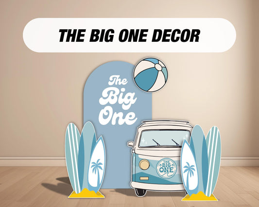 The BIG ONE Backdrop Props beach party Surf party themed Panel Backdrop with stands, Summer themed, big wave, groovy van, NOT fabric. - EzCutoutz