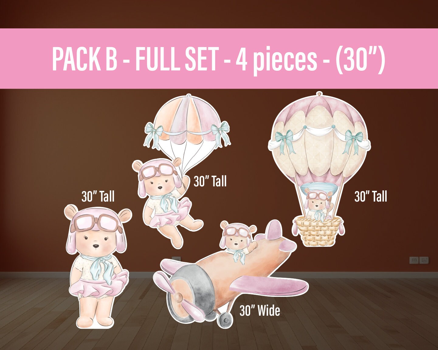 aviator bear Time Flies Decor Cute Bear Airplane parachute Cutout, party decoration, cutouts, lawn signs, yard signs, backdrop centerpieces - EzCutoutz
