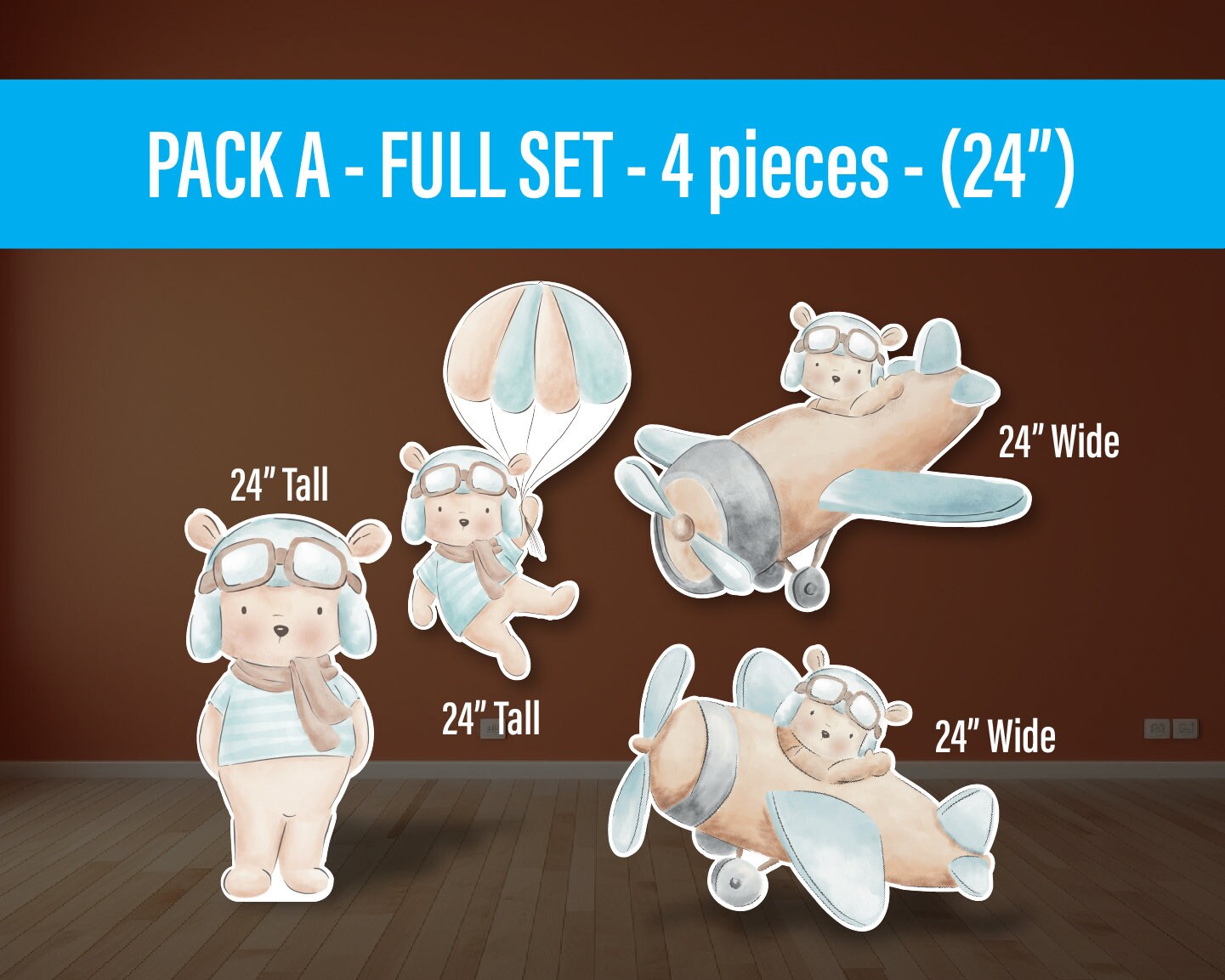 aviator bear Time Flies Decor Cute Bear Airplane parachute Cutout, party decoration, cutouts, lawn signs, yard signs, backdrop centerpieces - EzCutoutz