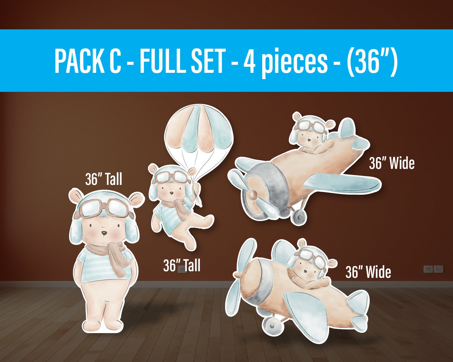 aviator bear Time Flies Decor Cute Bear Airplane parachute Cutout, party decoration, cutouts, lawn signs, yard signs, backdrop centerpieces - EzCutoutz