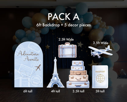 Travel Adventure Theme backdrop Birthday watercolor  airplane cutout decorations baby shower hot air balloon, backdrop, Rigid Boards - EzCutoutz