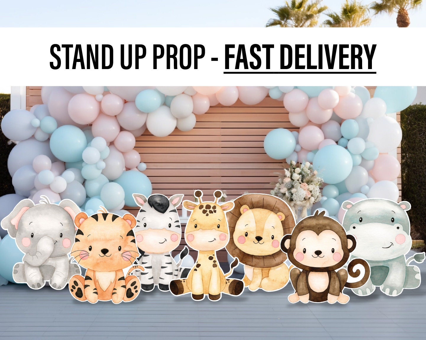 Wild One Safari Decor Baby Safari Watercolor decor, animal cutout, babyshower, birthday party, lawn signs, yard sign, backdrop centerpieces - EzCutoutz