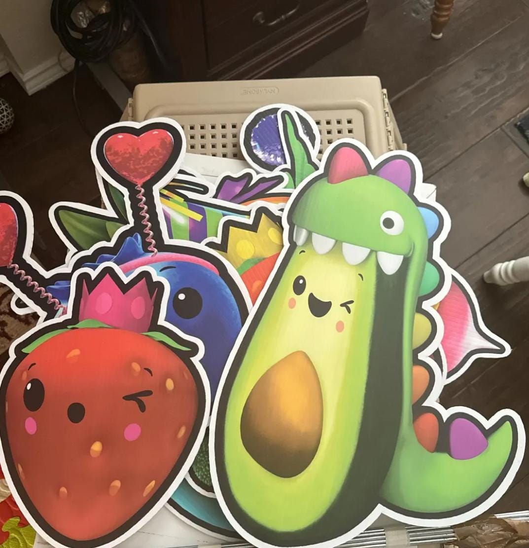 Hey bear cutouts, cute fruit and veggies decor, sensory centerpieces heybear stand up props standee, table toppers lawn signs yard art - EzCutoutz
