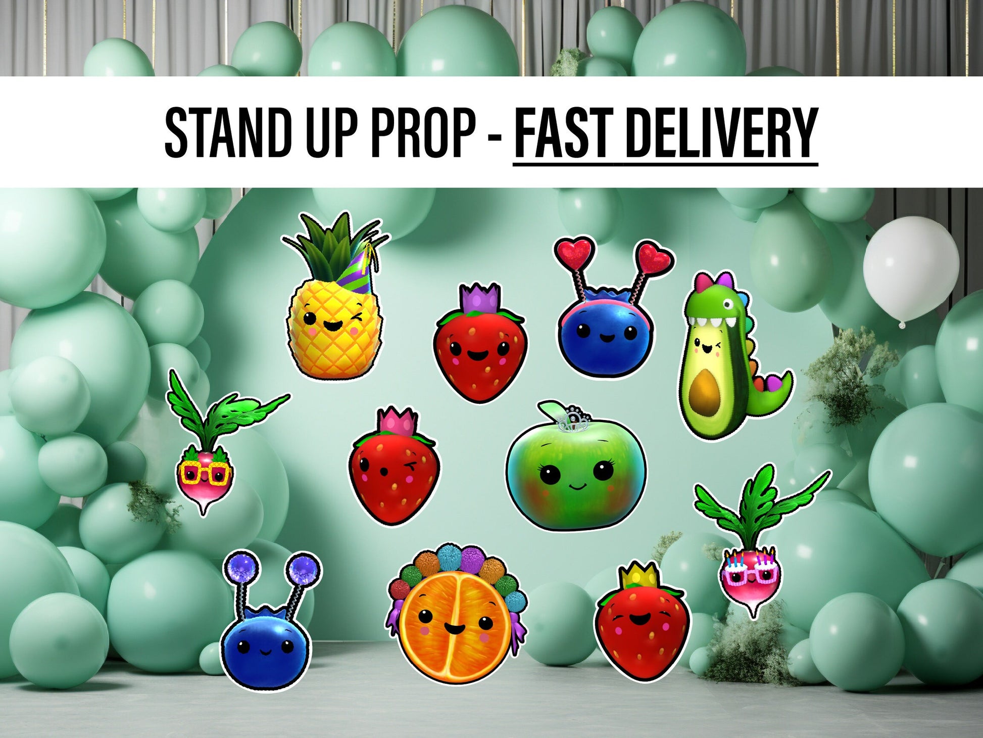 Hey bear cutouts, cute fruit and veggies decor, sensory centerpieces heybear stand up props standee, table toppers lawn signs yard art - EzCutoutz