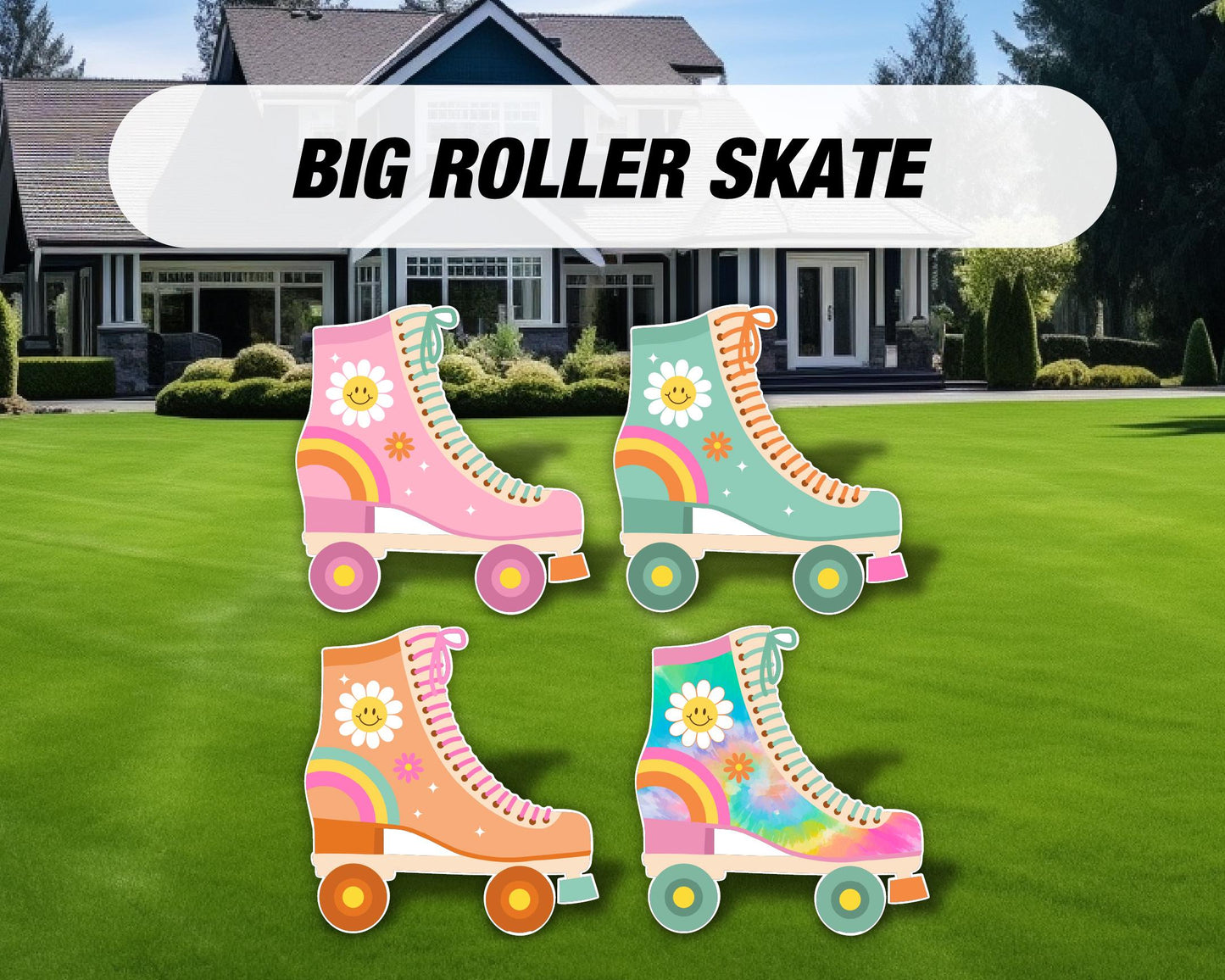 Big Roller Skates, groovy rollerskates themed retro, centerpieces, cutouts decoration, high resolution - EzCutoutz