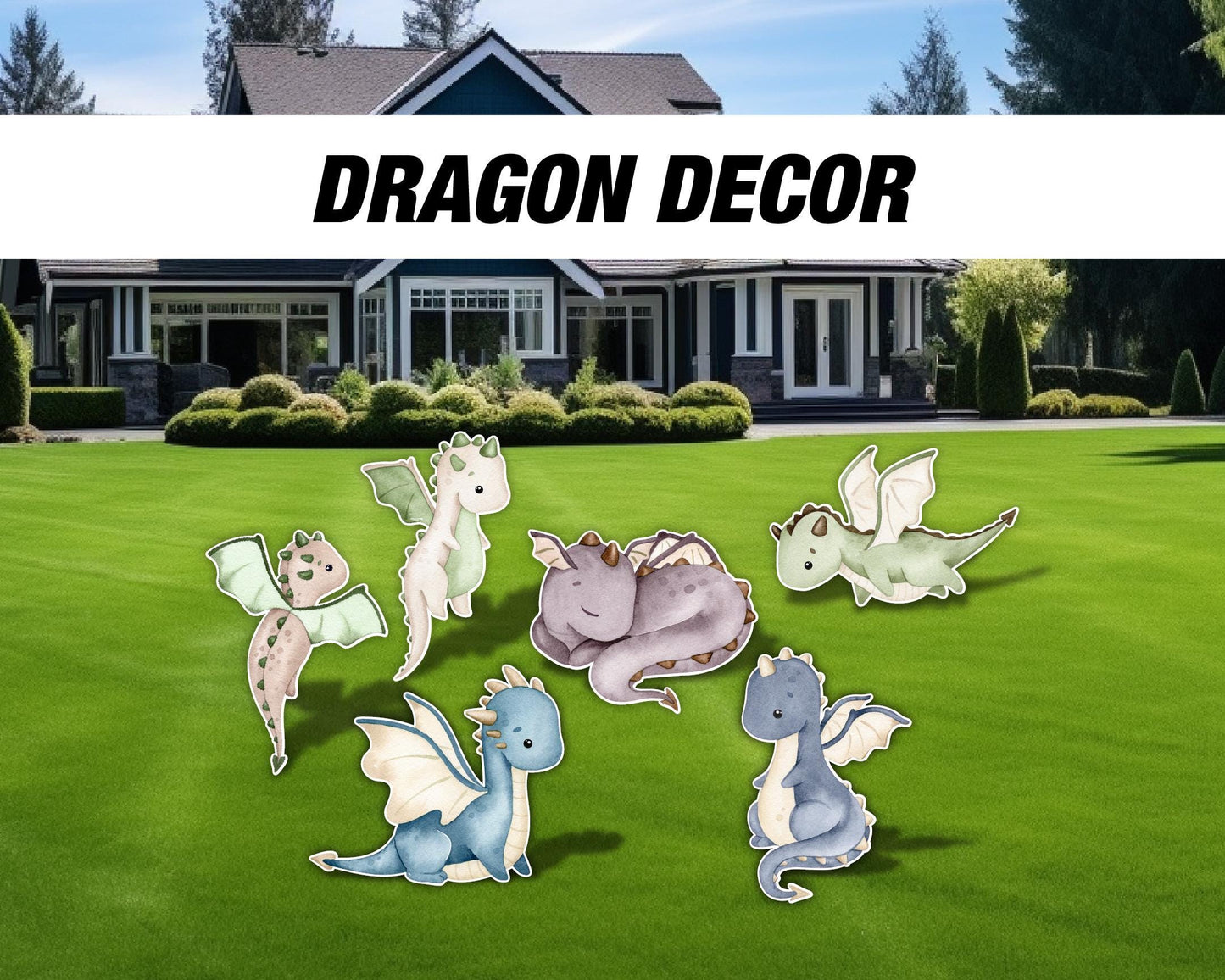 Dragon cutouts yard sign lawn sign, a little dragon themed baby shower backdrop, cute watercolor dragons centerpieces standee birthday party - EzCutoutz