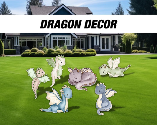 Dragon cutouts yard sign lawn sign, a little dragon themed baby shower backdrop, cute watercolor dragons centerpieces standee birthday party - EzCutoutz