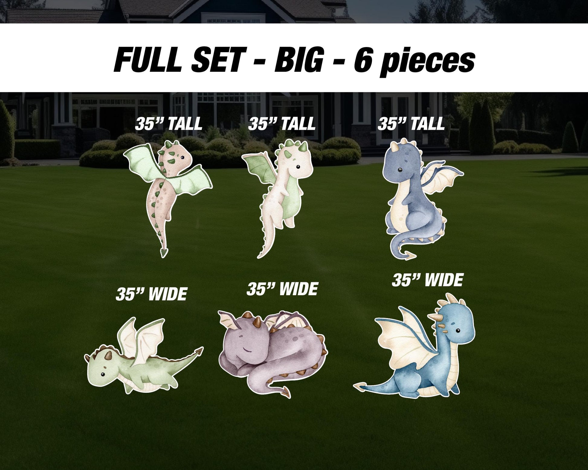 Dragon cutouts yard sign lawn sign, a little dragon themed baby shower backdrop, cute watercolor dragons centerpieces standee birthday party - EzCutoutz