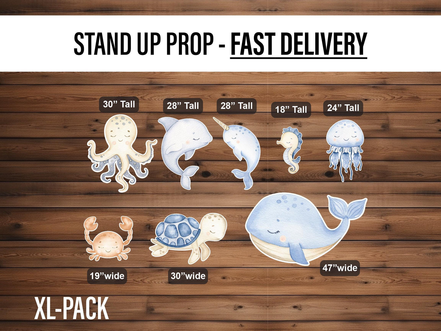 Ocean animals Sea animals Cutouts cute sea watercolor Cutouts centerpieces standee, ocean themed Party Decor, table toppers, babyshower - EzCutoutz