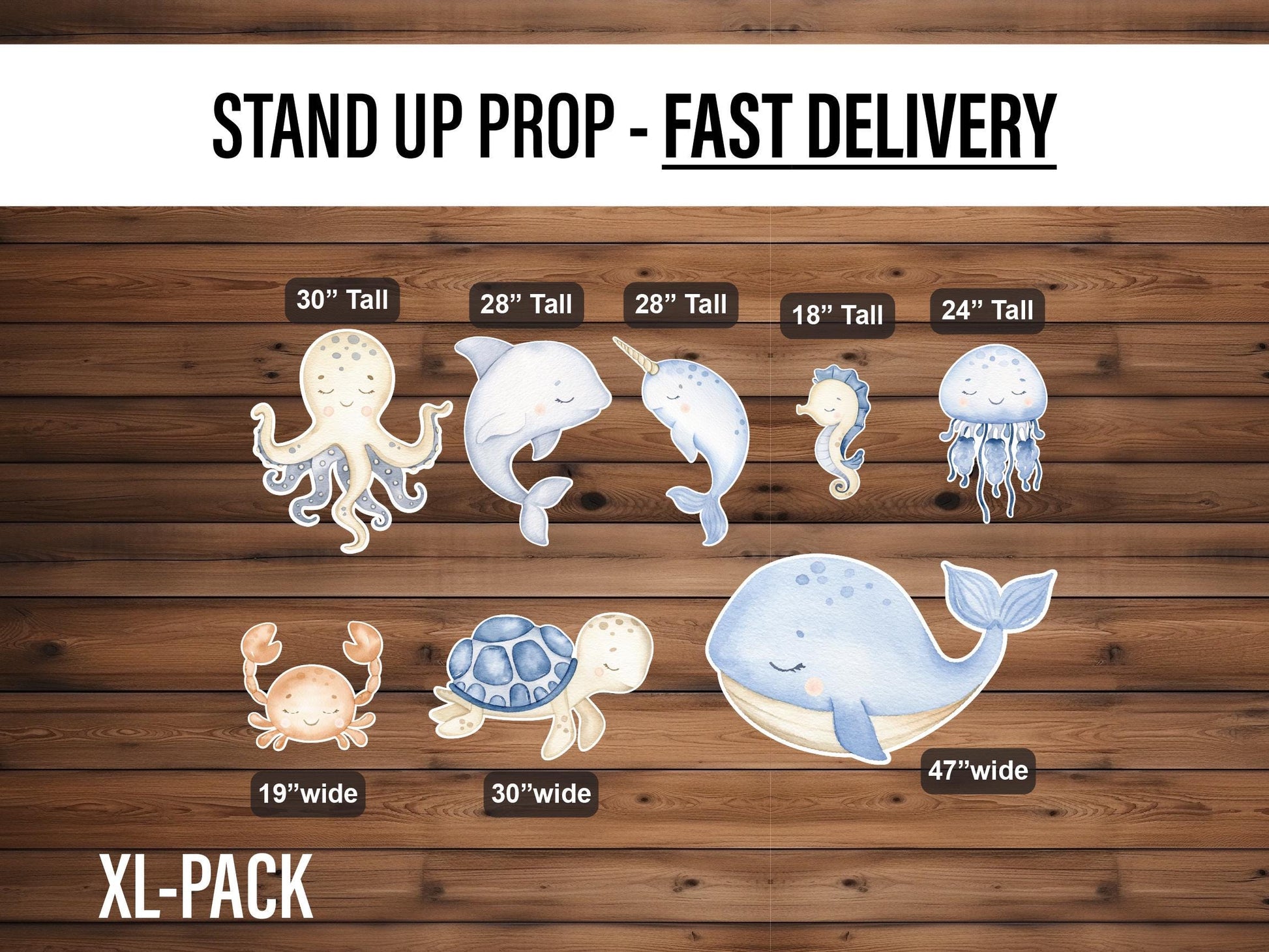 Ocean animals Sea animals Cutouts cute sea watercolor Cutouts centerpieces standee, ocean themed Party Decor, table toppers, babyshower - EzCutoutz