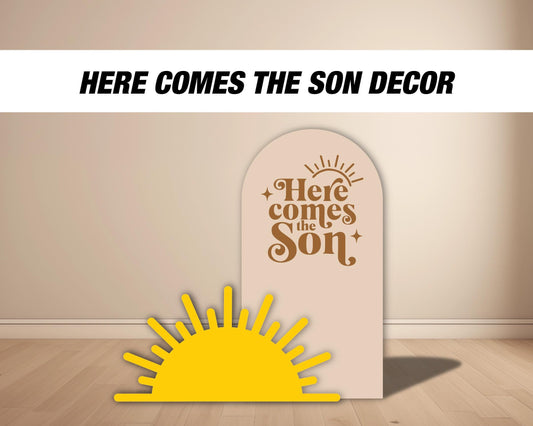 Sun Cutout, large sun decor, here comes the son sun sign, babyshower decor, cutouts, lawn signs, yard sign, backdrop centerpieces, high res - EzCutoutz