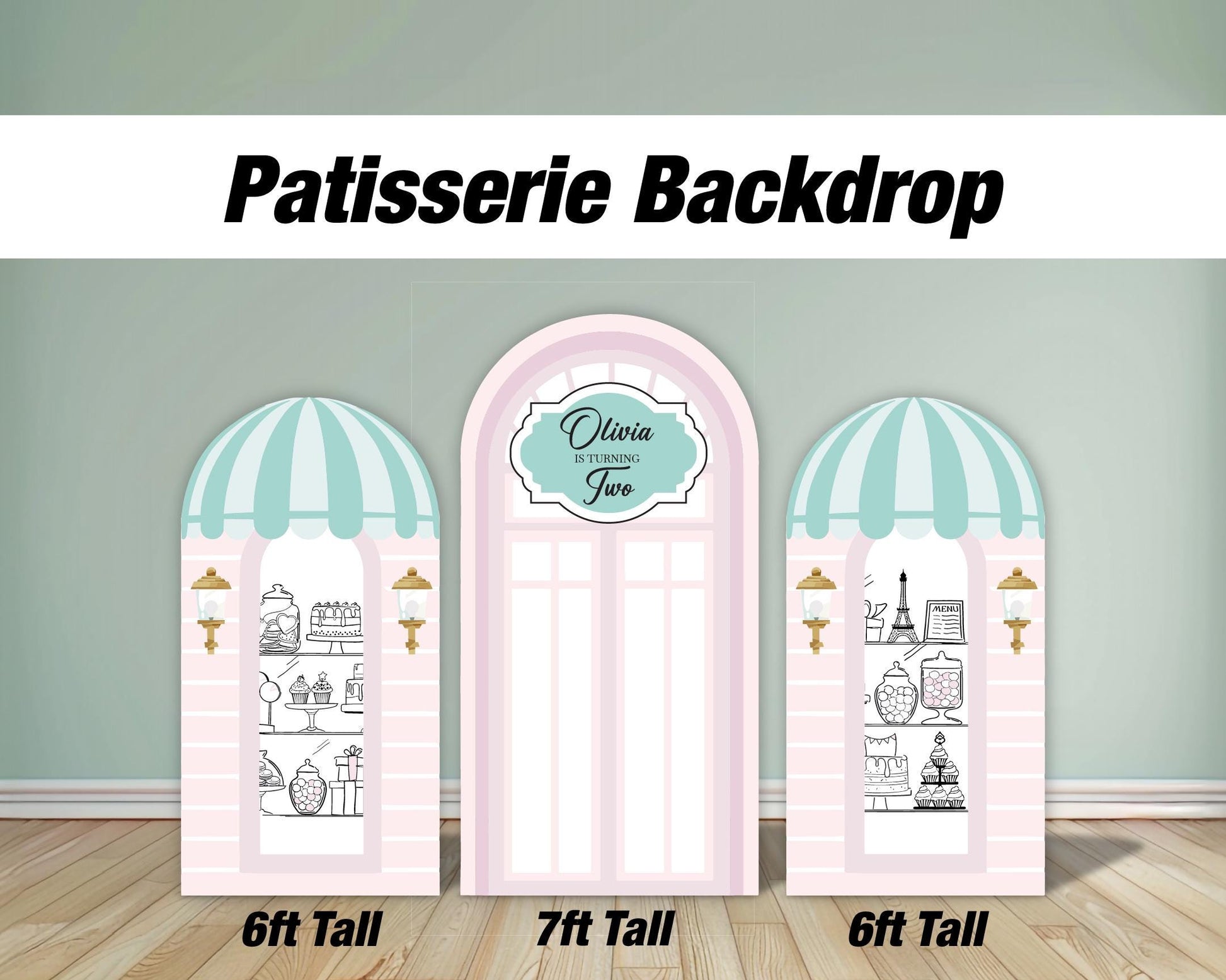 Patisserie Backdrop cafe party, paris french bakery, Prop standee, babyshower, bridal shower, storefront, rigid board, not fabric. high res - EzCutoutz