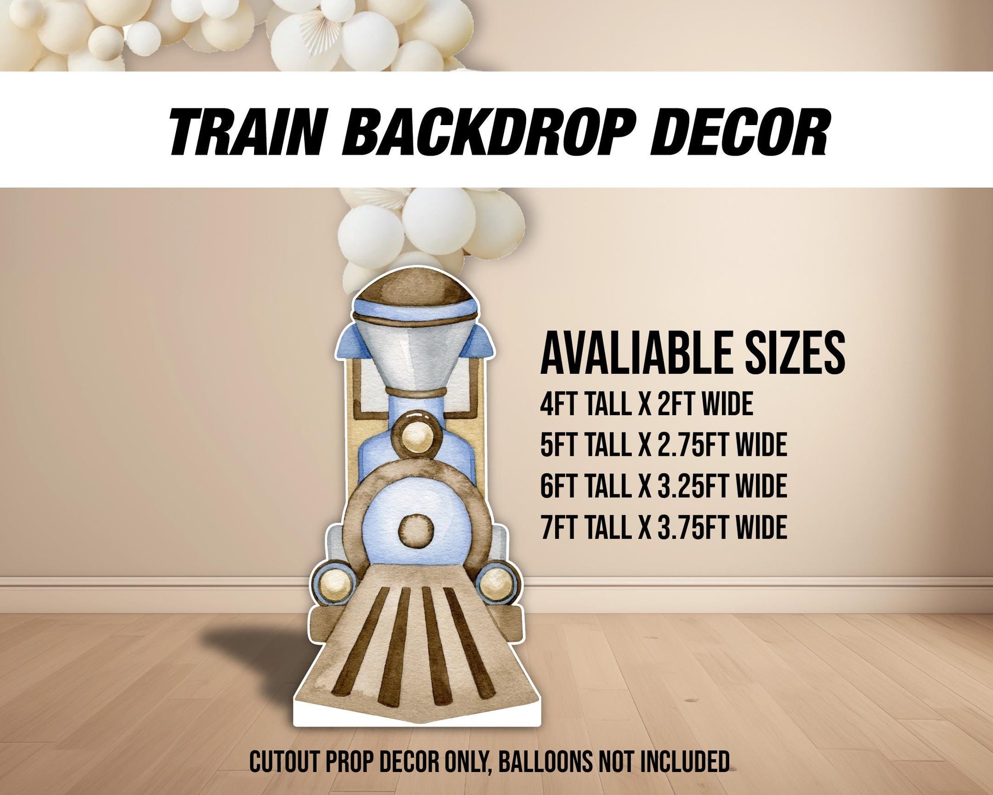 BIG Train backdrop two two themed birthday decorations, train cutouts, railroad crossing chuga chu chu Panel Backdrop with stands NOT fabric - EzCutoutz