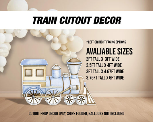 BIG Train backdrop two two themed birthday decorations, train cutouts, railroad crossing chuga chu chu Panel Backdrop with stands NOT fabric - EzCutoutz