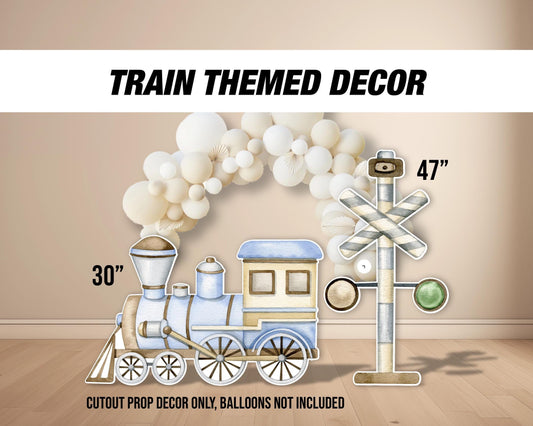 Train Backdrop two two themed birthday decorations, train cutouts, railroad crossing, chuga chu chu Panel Backdrop with stands, NOT fabric. - EzCutoutz