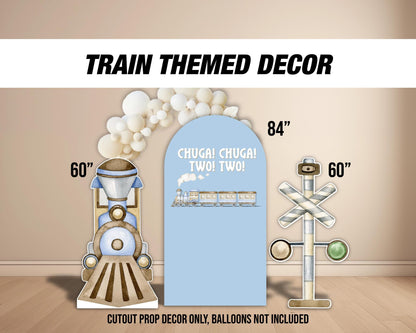Train Backdrop two two themed birthday decorations, train cutouts, railroad crossing, chuga chu chu Panel Backdrop with stands, NOT fabric. - EzCutoutz