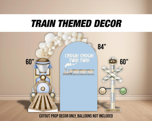 Train Backdrop two two themed birthday decorations, train cutouts, railroad crossing, chuga chu chu Panel Backdrop with stands, NOT fabric. - EzCutoutz