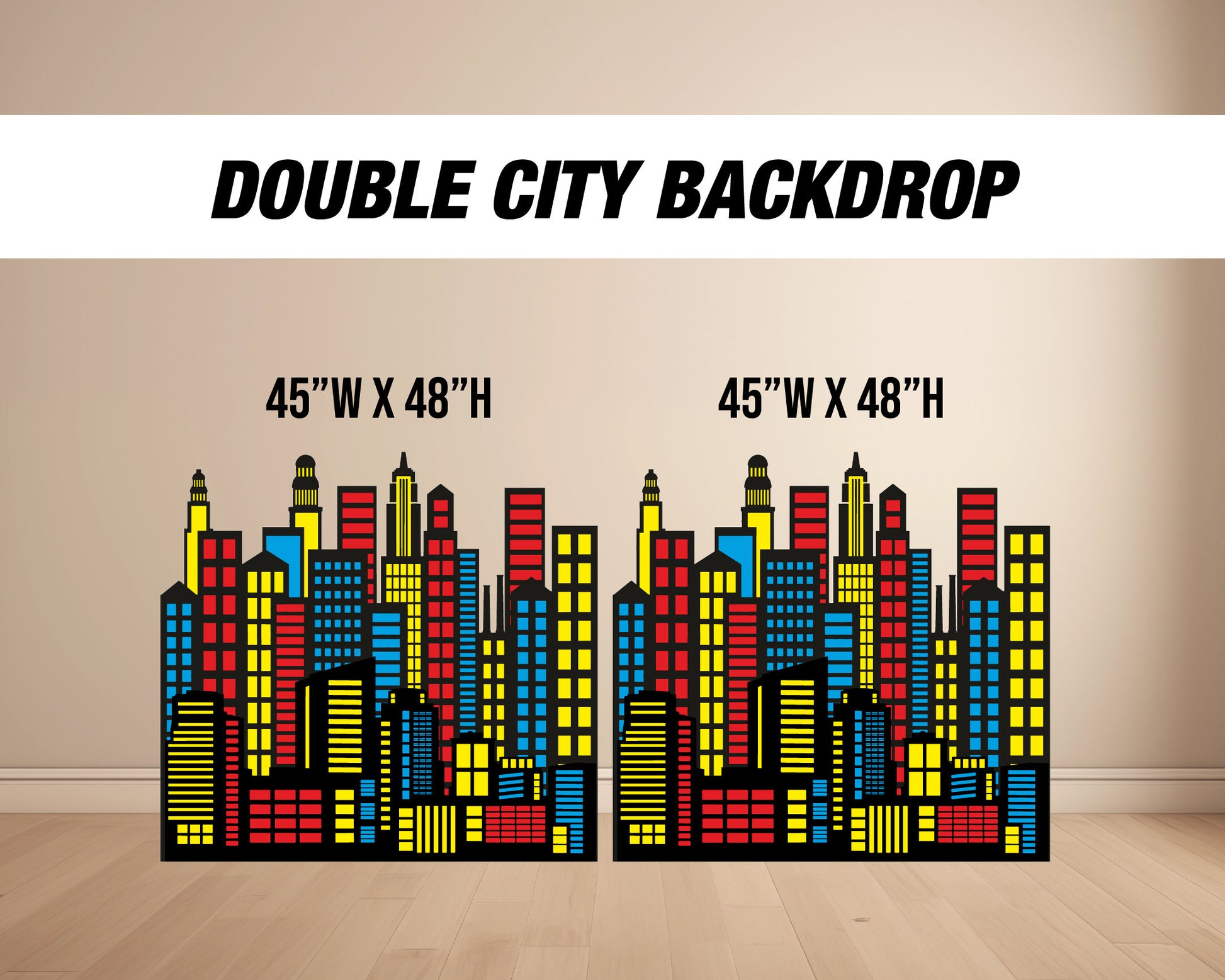 Super Hero City Backdrop with stands, NOT fabric. 4mm coroplast backdrop, party prop, super hero birthday party city landscape - EzCutoutz