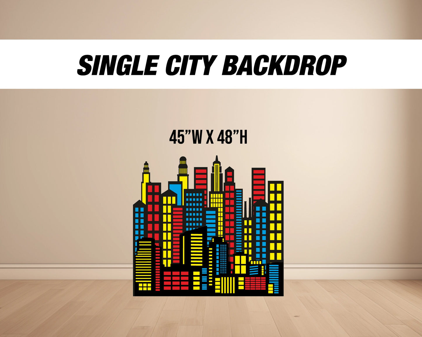 Super Hero City Backdrop with stands, NOT fabric. 4mm coroplast backdrop, party prop, super hero birthday party city landscape - EzCutoutz