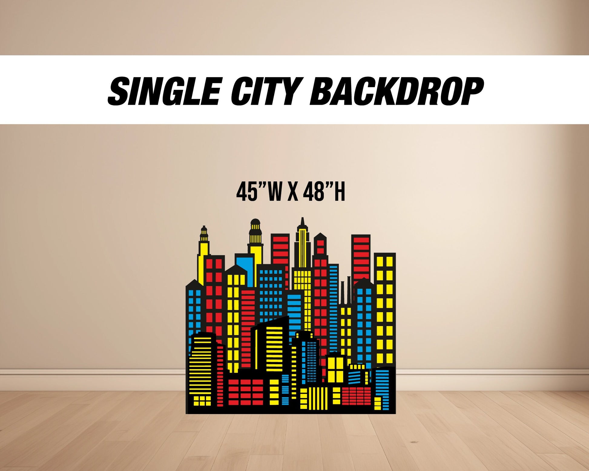 Super Hero City Backdrop with stands, NOT fabric. 4mm coroplast backdrop, party prop, super hero birthday party city landscape - EzCutoutz