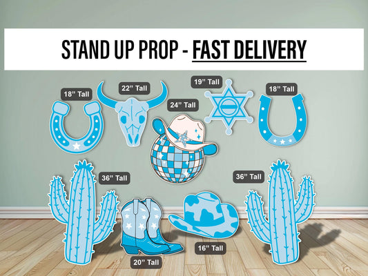 Cowboy Cutouts Cowboy decor props party disco cowboy blue cowboy hat centerpieces standee, farm themed birthday yeehaw howdy - EzCutoutz