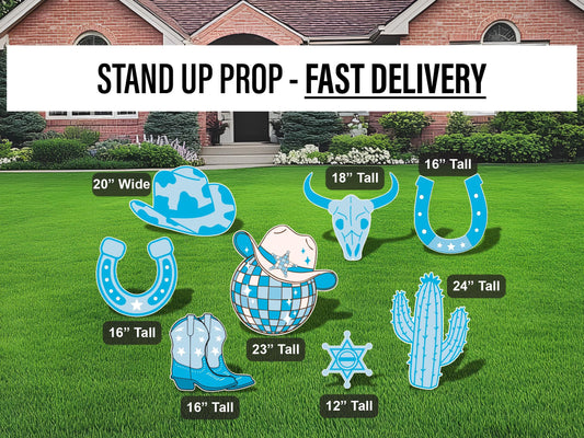 Cowboy Cutouts Cowboy decor props party disco cowboy blue cowboy hat centerpieces standee, farm themed birthday yeehaw howdy - EzCutoutz