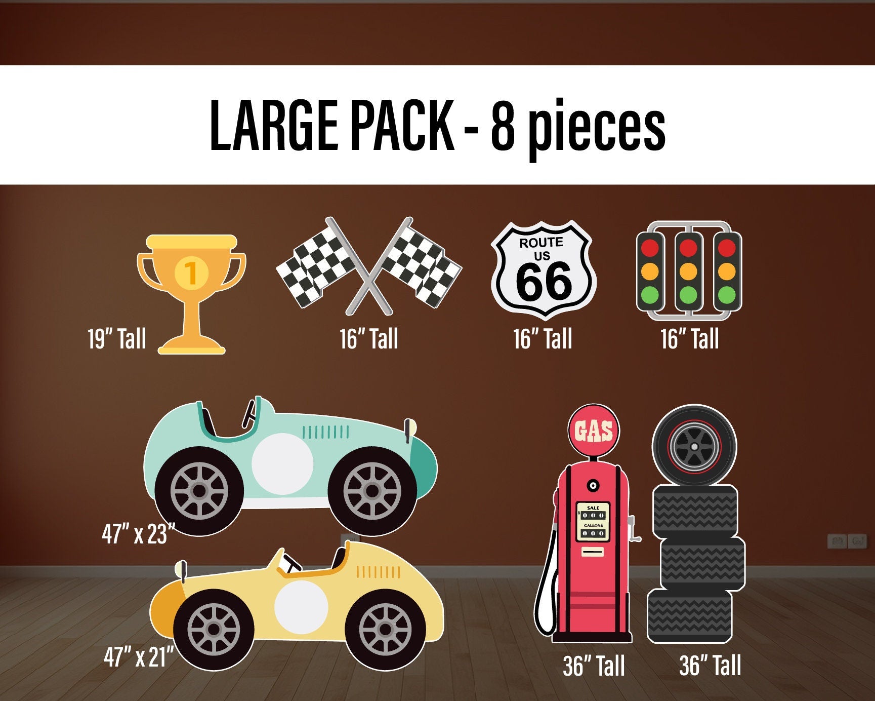 Racecar Cutouts birthday centerpieces, Retro car, lawn sign, yard sign, backdrop, Party Decor, table toppers - EzCutoutz
