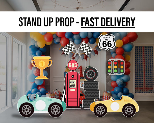 Racecar Cutouts birthday centerpieces, Retro car, lawn sign, yard sign, backdrop, Party Decor, table toppers - EzCutoutz
