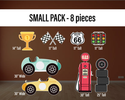 Racecar Cutouts birthday centerpieces, Retro car, lawn sign, yard sign, backdrop, Party Decor, table toppers - EzCutoutz