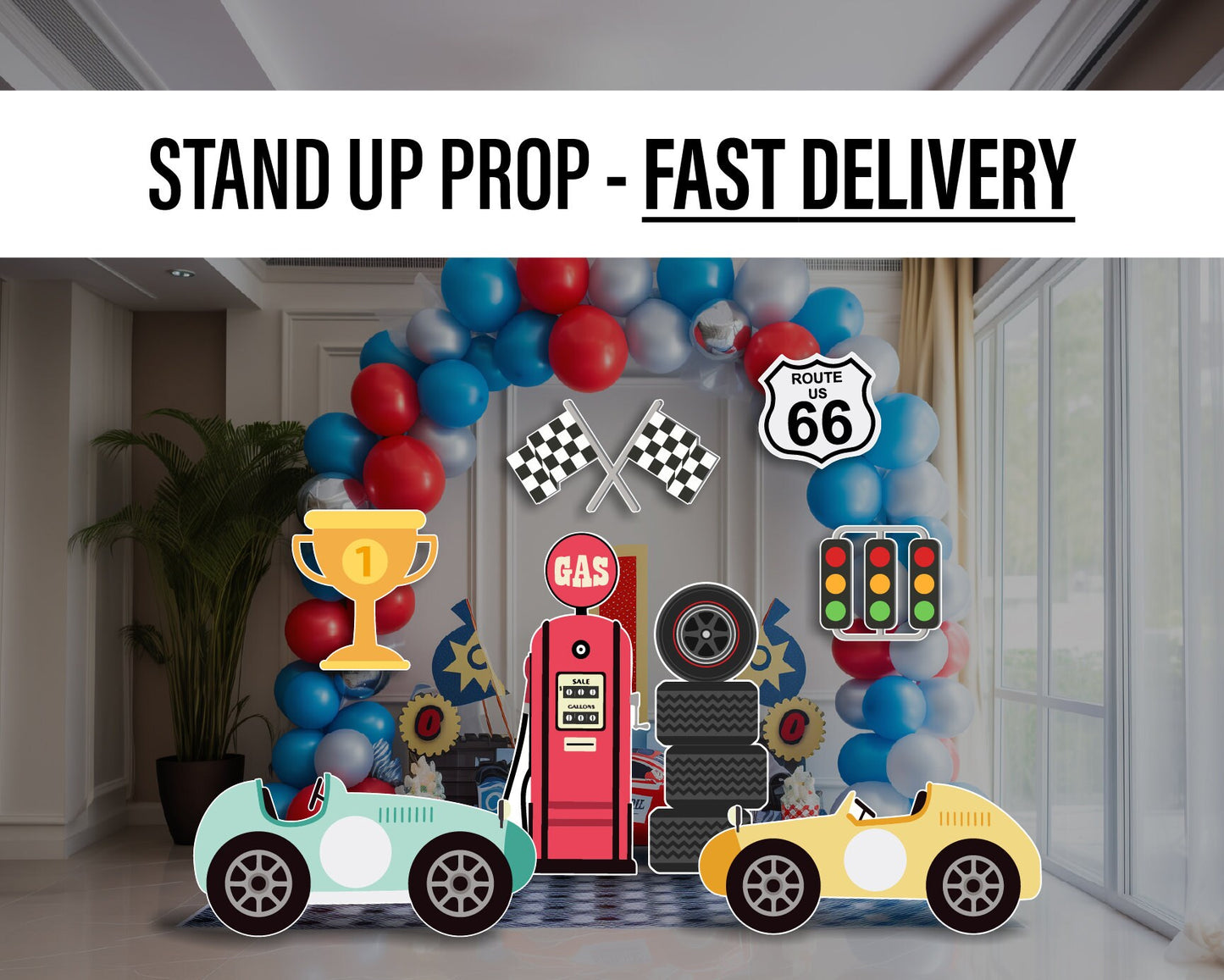 Racecar Cutouts birthday centerpieces, Retro car, lawn sign, yard sign, backdrop, Party Decor, table toppers - EzCutoutz