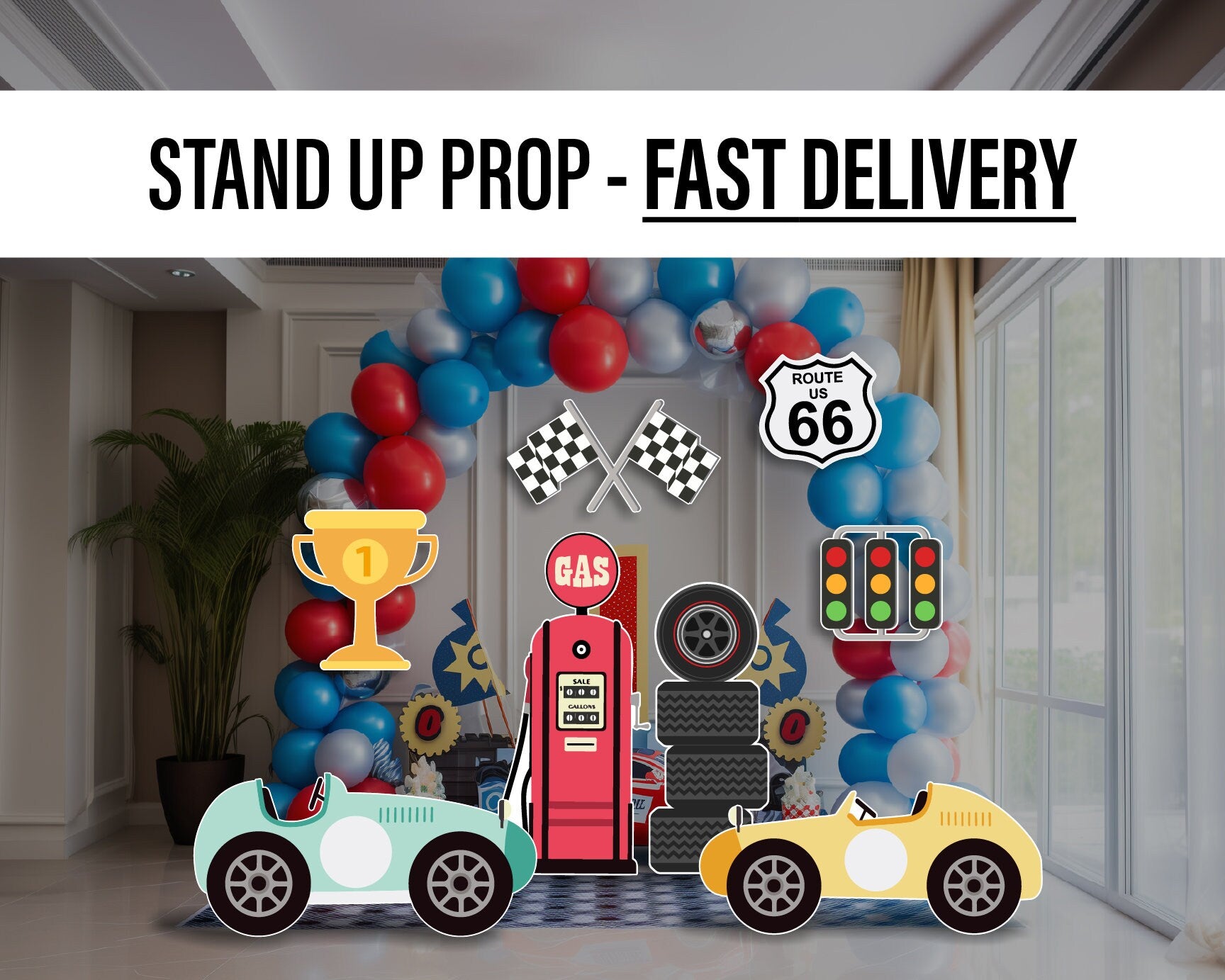 Racecar Cutouts birthday centerpieces, Retro car, lawn sign, yard sign, backdrop, Party Decor, table toppers - EzCutoutz