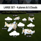 Airplane Clouds Cutouts How Time Flies Birthday watercolor decorations babyshower airplane hotair balloon, lawn yard sign, backdrop - EzCutoutz