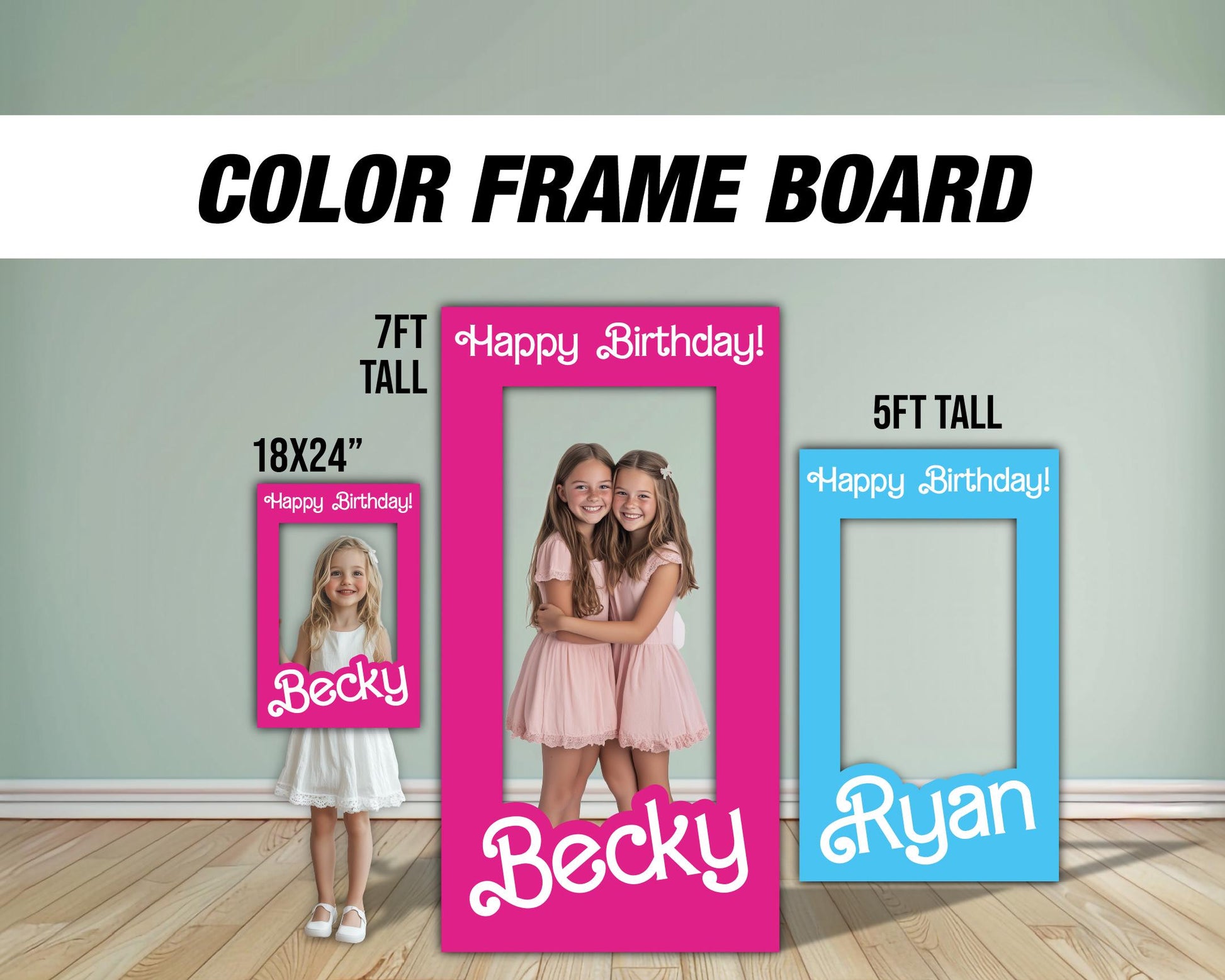 Pink Doll Box photo frame, dolly party prop, kids party, Doll themed, pink photo box frame. NOT fabric. 4mm coroplast - EzCutoutz