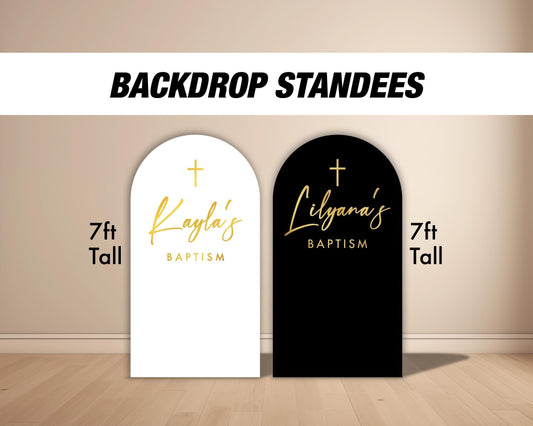 Gold God bless arch backdrop golden gold shiny shiney gold foil christening baptism Arch Backdrop, with stands - EzCutoutz