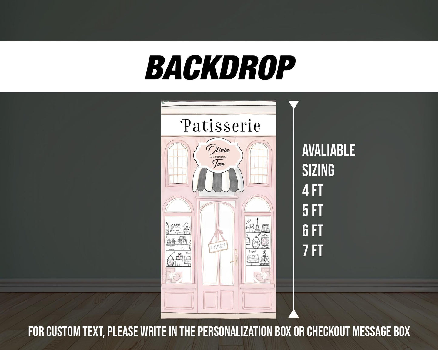 Patisserie Backdrop cafe party, paris french bakery, Prop standee, babyshower, bridal shower, storefront, rigid board, not fabric. high res - EzCutoutz