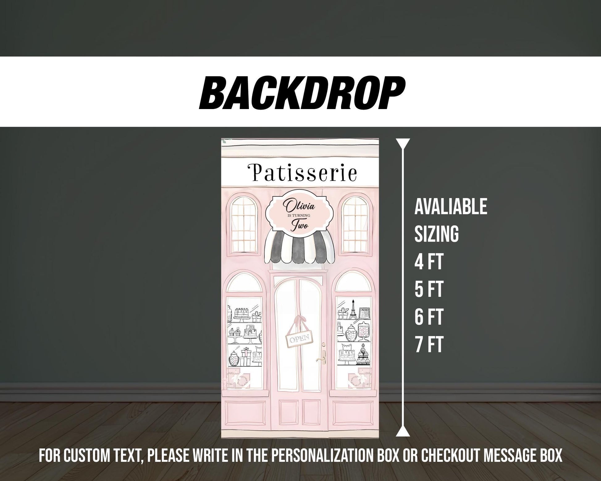 Patisserie Backdrop cafe party, paris french bakery, Prop standee, babyshower, bridal shower, storefront, rigid board, not fabric. high res - EzCutoutz