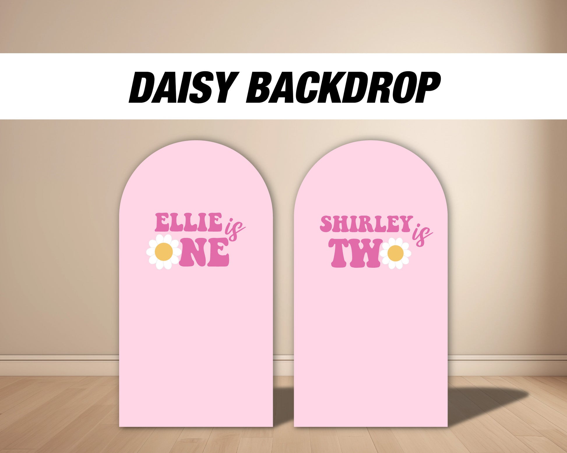 TWO Groovy arch backdrop with stands, groovy one birthday party, daisy themed retro, centerpieces, cutouts decoration backdrop high res - EzCutoutz