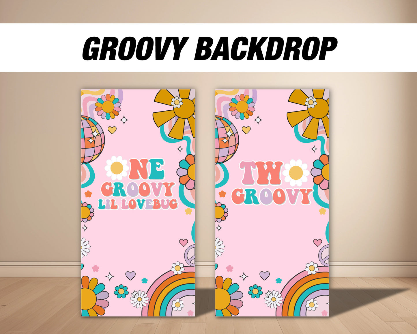TWO Groovy arch backdrop with stands, groovy one birthday party, daisy themed retro, centerpieces, cutouts decoration backdrop high res - EzCutoutz