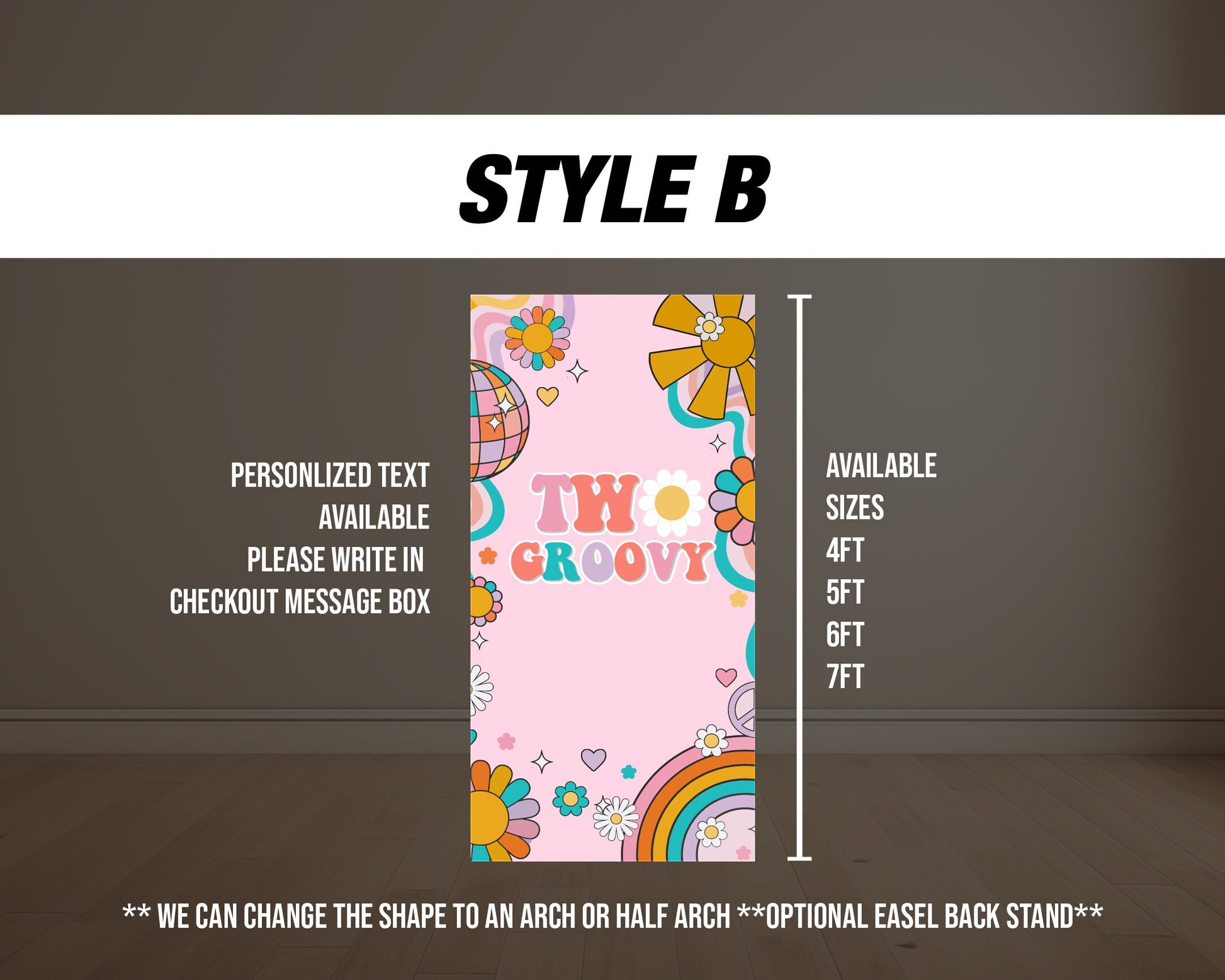 TWO Groovy arch backdrop with stands, groovy one birthday party, daisy themed retro, centerpieces, cutouts decoration backdrop high res - EzCutoutz