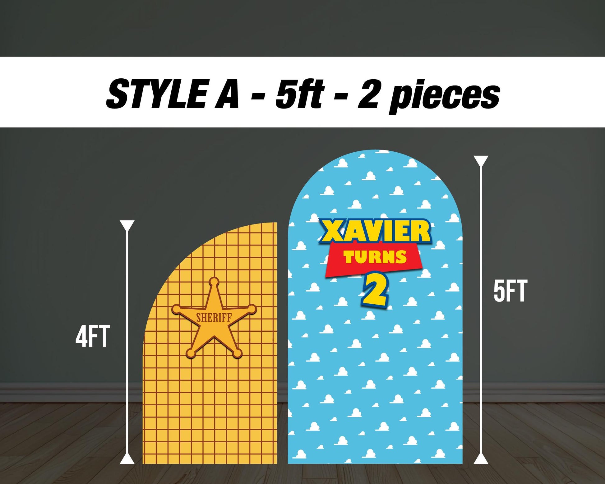two infinity and beyond Toy backdrop birthday Arch, toy backdrop, sheriff, clouds, custom, Rigid board coroplast with stands NOT fabric - EzCutoutz
